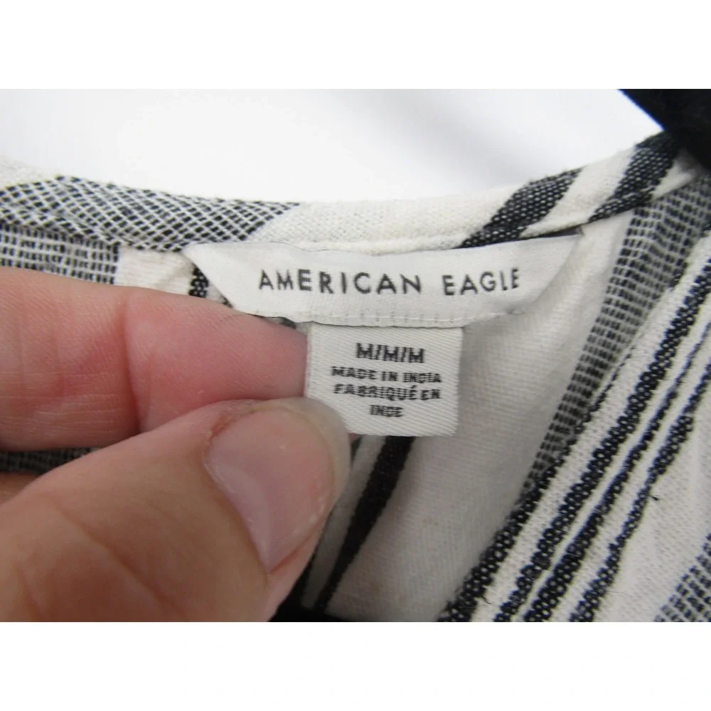 American Eagle Jumpsuit‎ Medium White Black Striped Linen Wide Leg Breathable